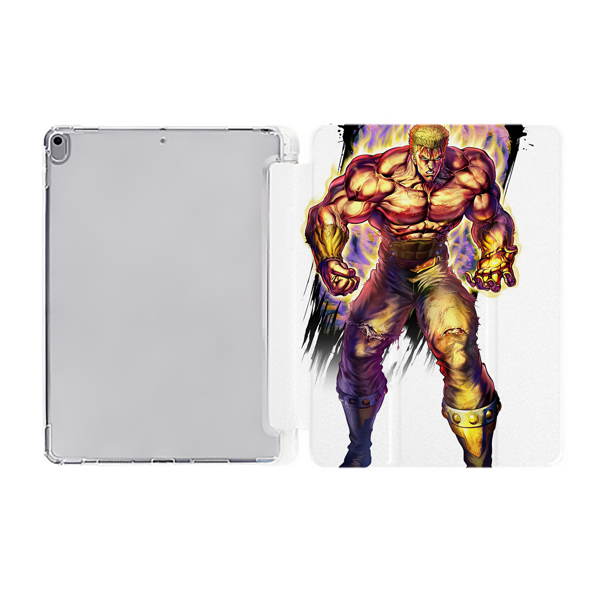（画像用） 北斗の拳 Fist of the North Star IPad ケース ペン収納付き 三つ折りスタンド PUレザー×シリコン 対応機種9.5/10.5/10.9インチ